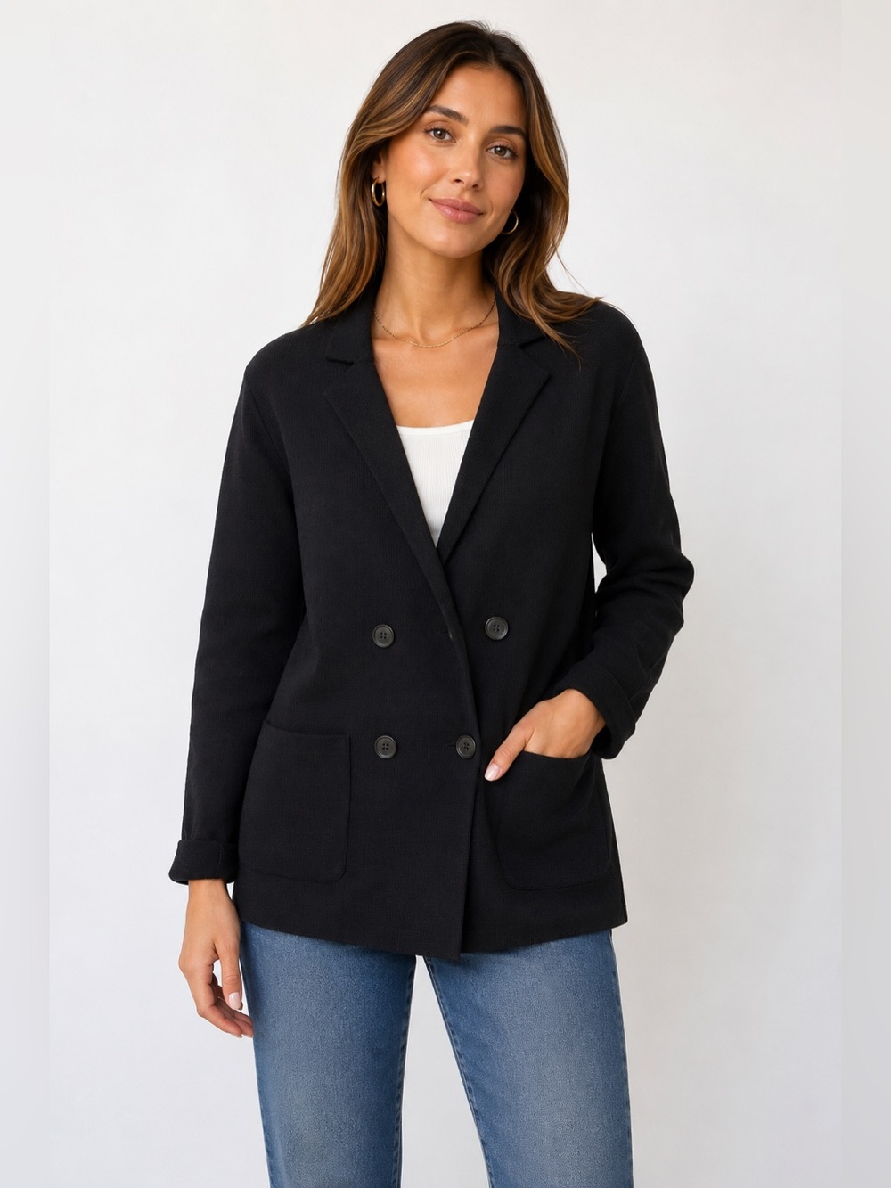 Zara Black Knit Double Breasted Blazer Cardigan Jacket Women’s Large
